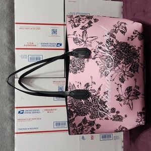 Limited Edition Victoria's Secret Pink Black Floral Faux Leather Tote Bag Purse